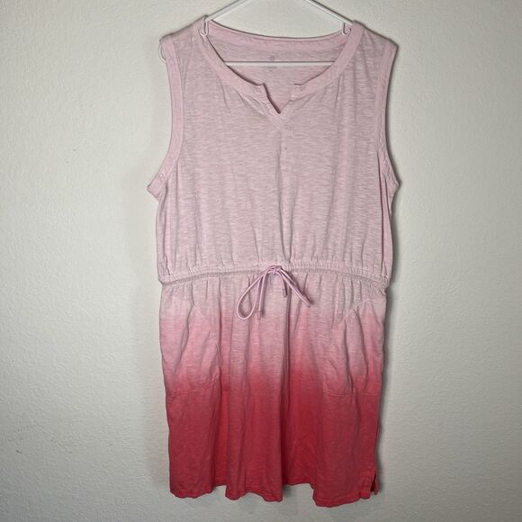 Talbots Super soft Slub Drawstring Waist Dress Dip Dye Pink Size XL Pockets 248 - Picture 2 of 9